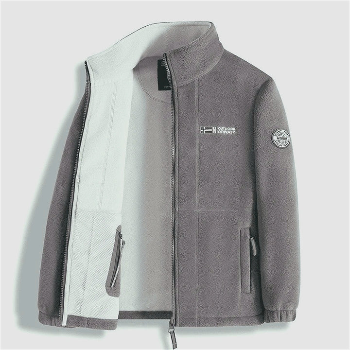 Men's Fleece Jacket | Zip Front Stand Collar – Khaki