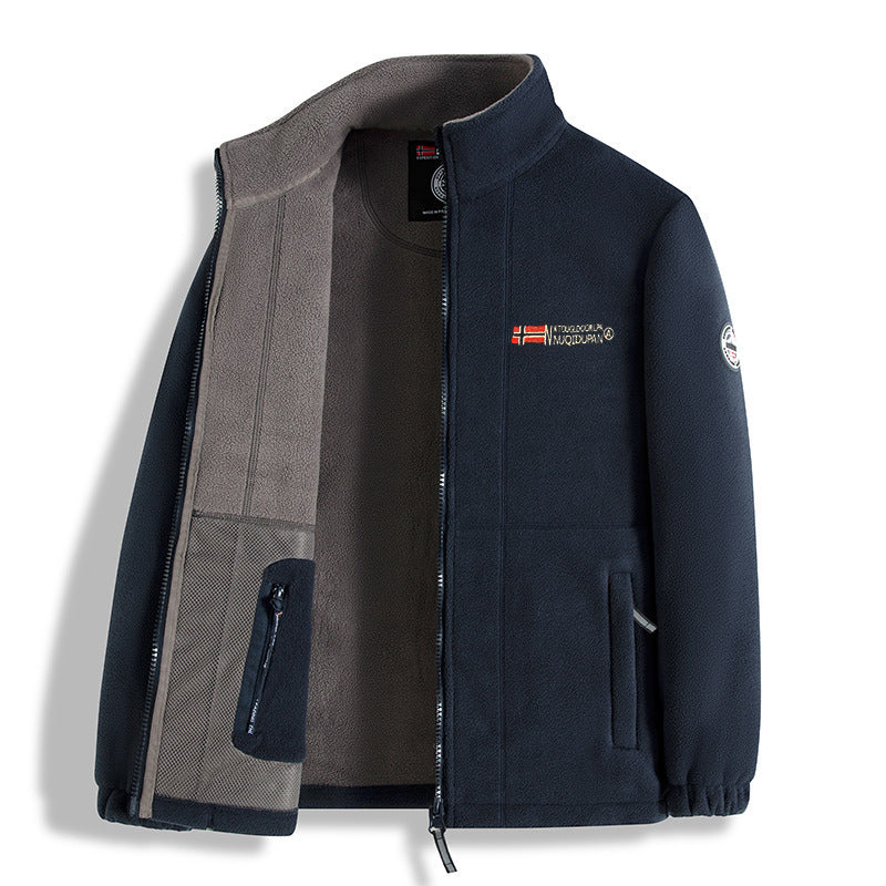Men's Fleece Jacket | Zip Front Stand Collar – Navy