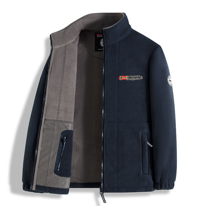 Men's Fleece Jacket | Zip Front Stand Collar – Navy
