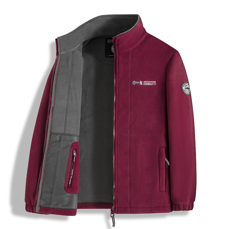 Men's Fleece Jacket | Zip Front Stand Collar – Red
