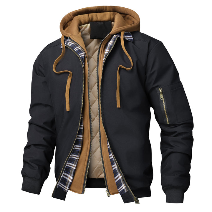 Men's Hooded Jacket | Quilted Lining Layered Look – Black