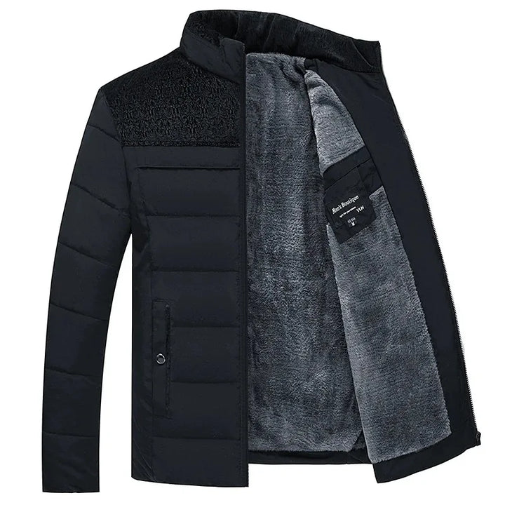 Men's Puffer Jacket | Plush Lined Stand Collar – Black