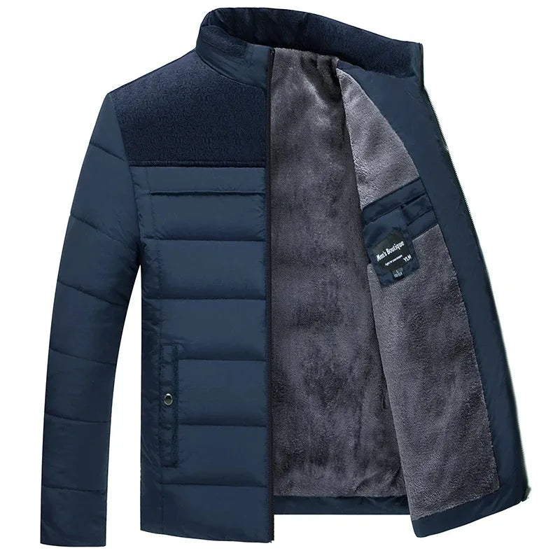 Men's Puffer Jacket | Plush Lined Stand Collar – Blue