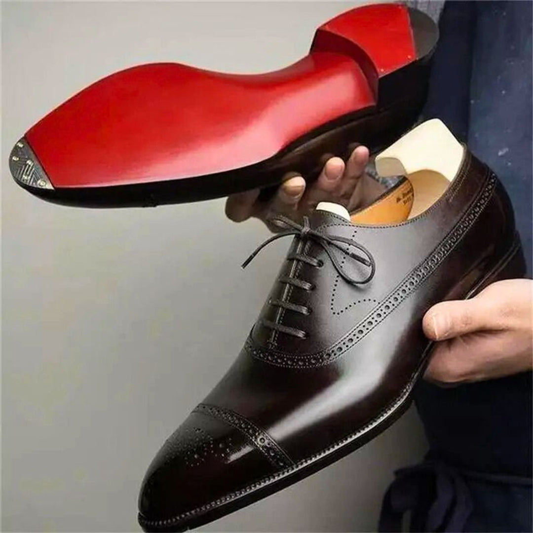 Myles | Men's Genuine Leather Cap-Toe Brogue Oxford Shoes Red Sole