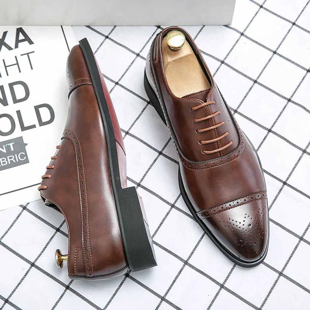Myles | Men's Genuine Leather Cap-Toe Brogue Oxford Shoes Red Sole