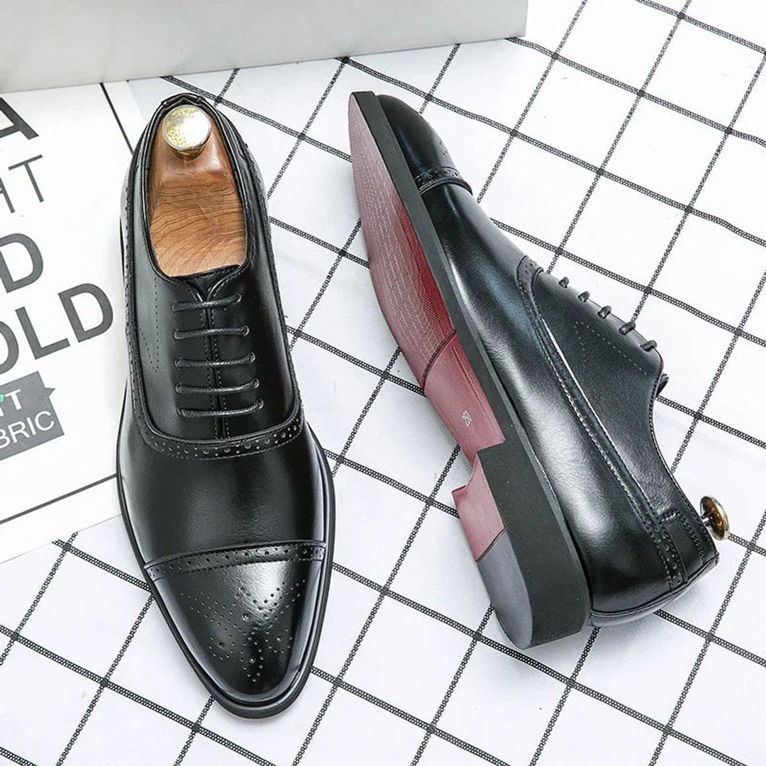 Myles | Men's Genuine Leather Cap-Toe Brogue Oxford Shoes Red Sole