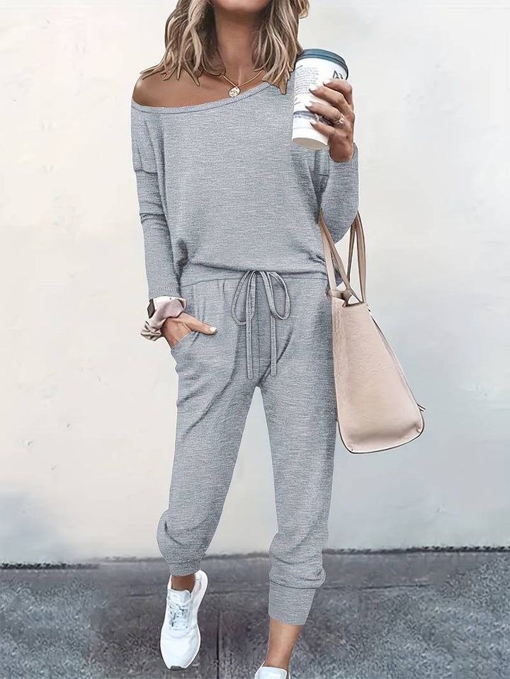 Women's Two Piece Set |  Pants Wide Neckline Top