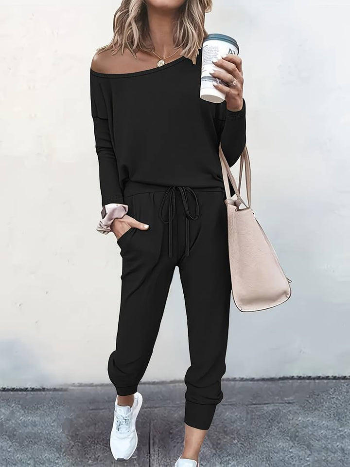 Women's Two Piece Set |  Pants Wide Neckline Top