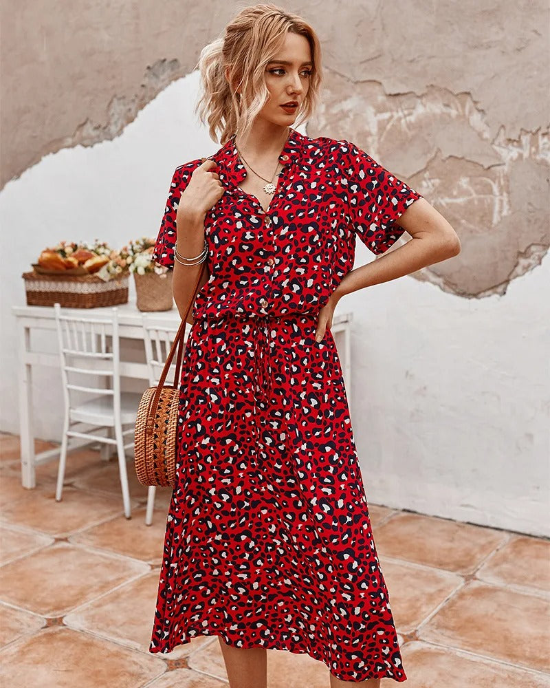 Women’s Summer Dress | Printed Midi Short Sleeves
