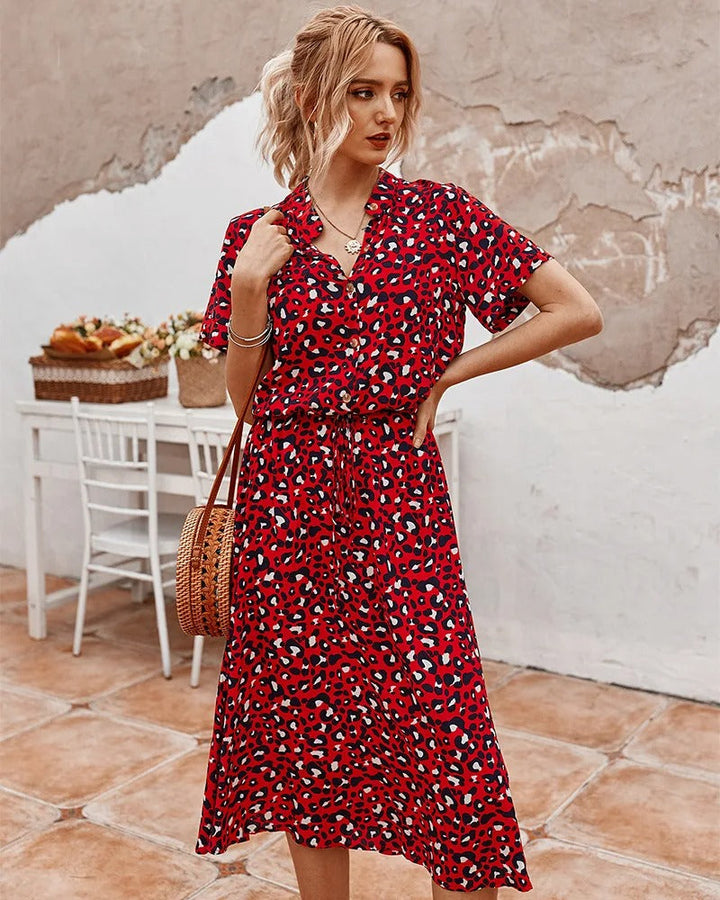 Women’s Summer Dress | Printed Midi Short Sleeves