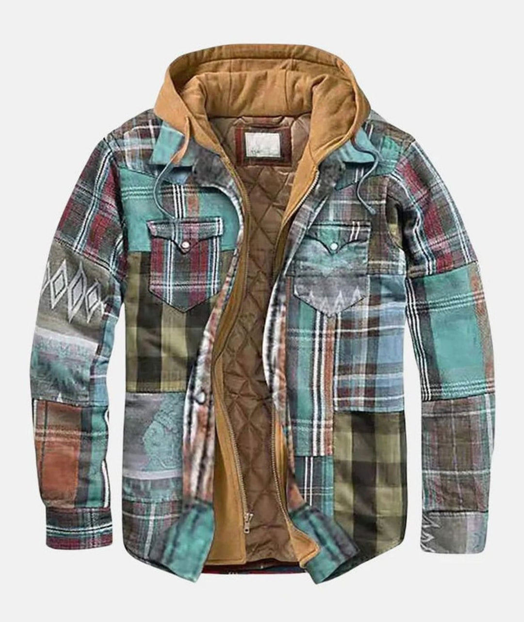 Quincy | Men's Patchwork Flannel Jacket Lined Hooded Zip-Up