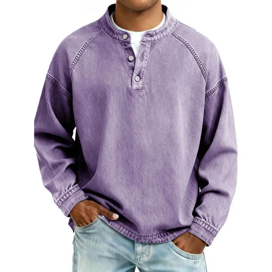 Ransom | Men's Vintage-Wash Denim-Look Henley Pullover Sweatshirt