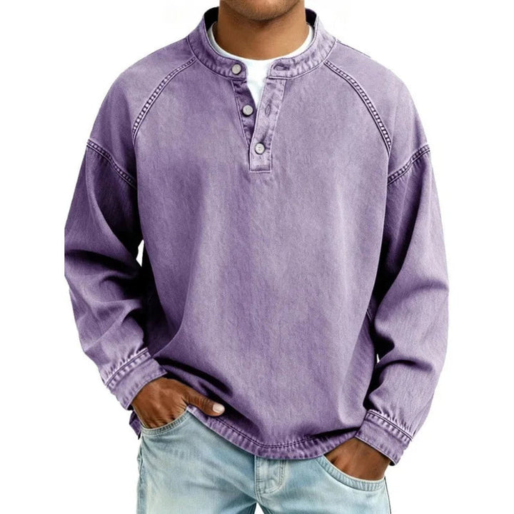 Ransom | Men's Vintage-Wash Denim-Look Henley Pullover Sweatshirt