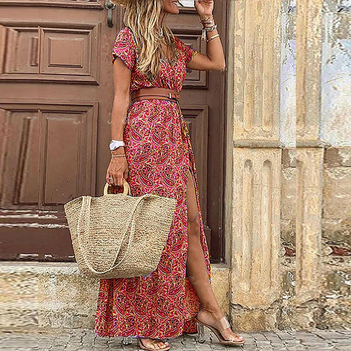 Women’s Dress | V-Neck Boho Inspired Pattern Maxi