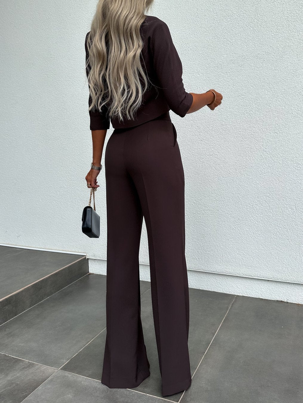 Women's Two-Piece Lounge Set | Round Neck Top Flare Pants