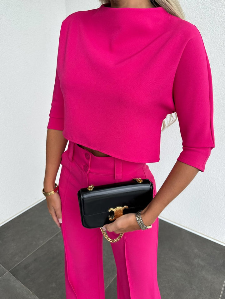 Women's Two-Piece Lounge Set | Round Neck Top Flare Pants