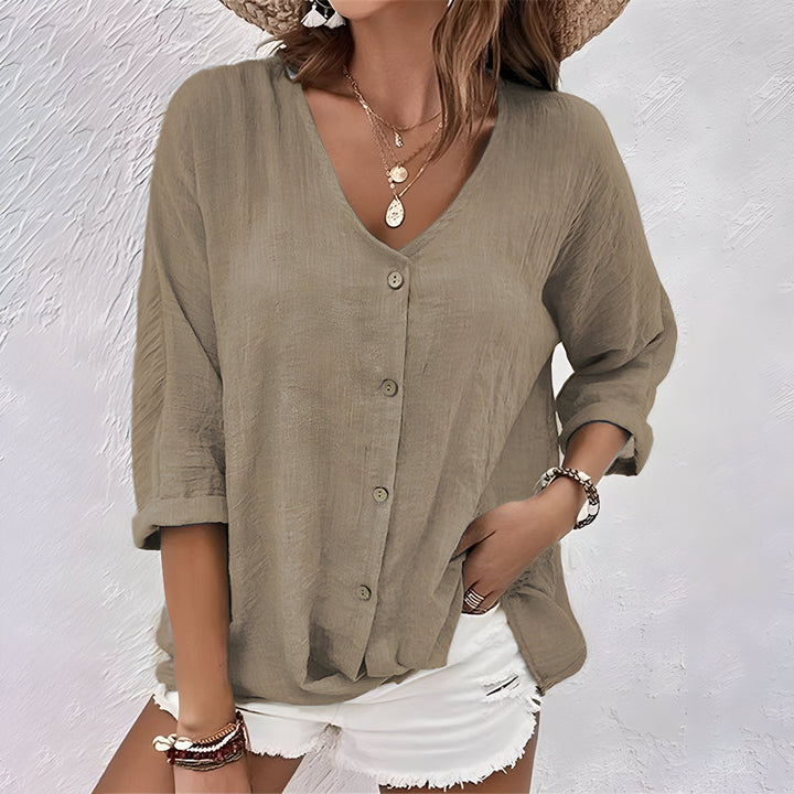 Women's Blouse | V-Neck Full Front Button Placket