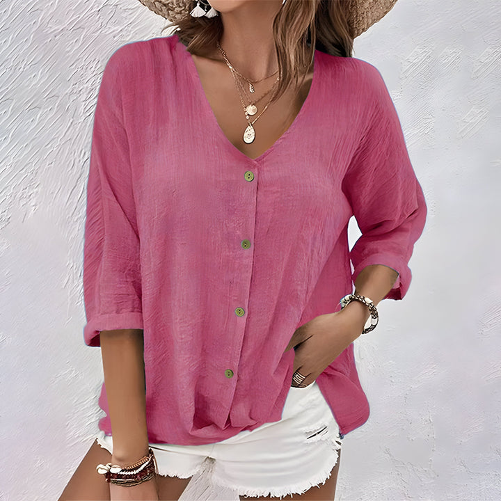 Women's Blouse | V-Neck Full Front Button Placket
