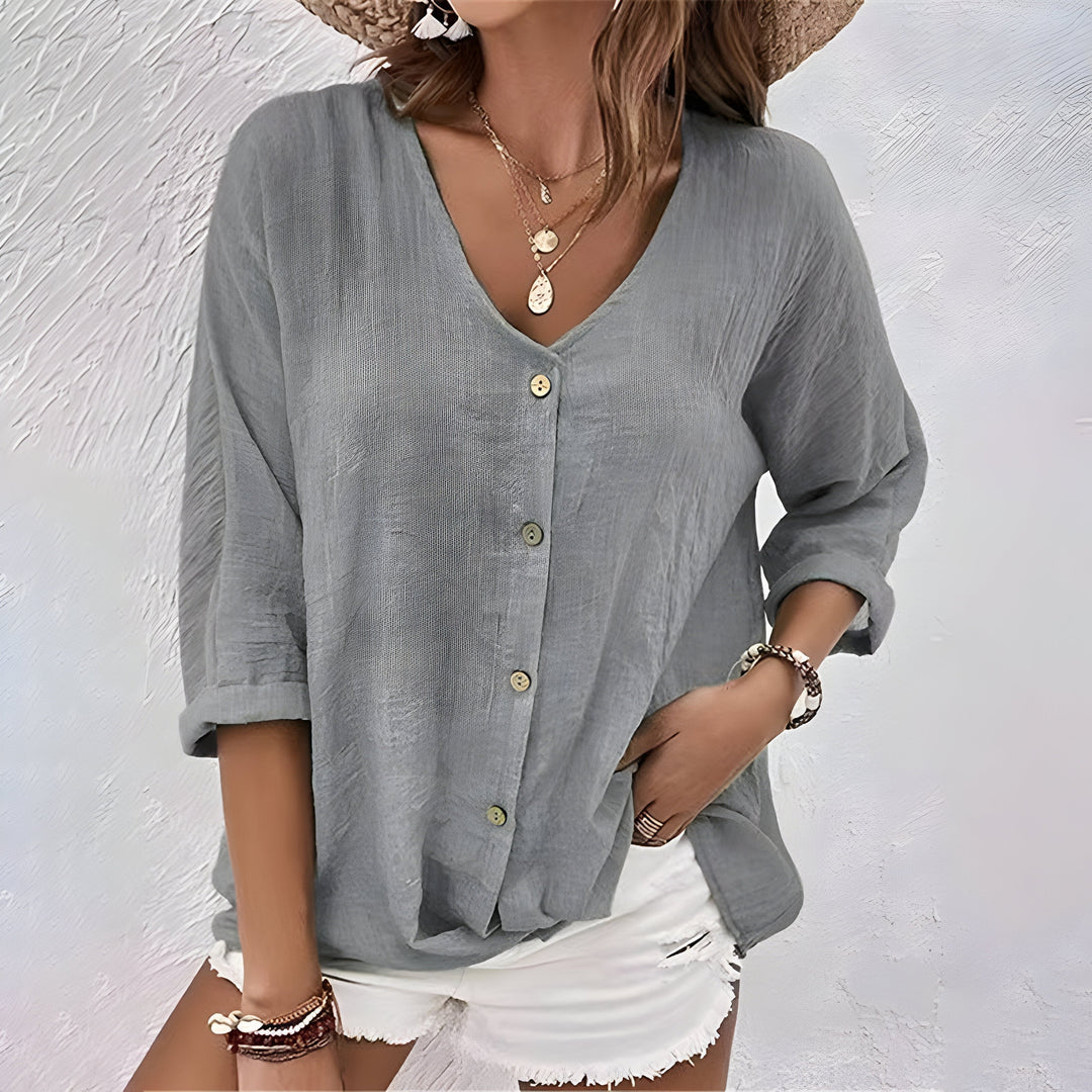 Women's Blouse | V-Neck Full Front Button Placket