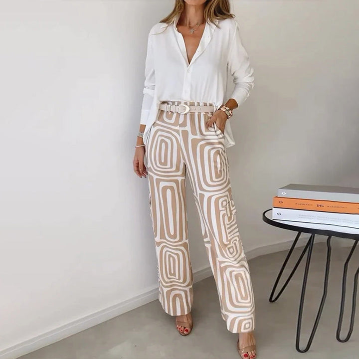 Women's Two-Piece Set | Button-Front Shirt Straight-Leg Pants