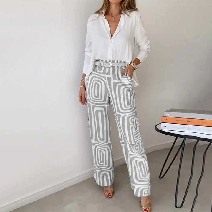 Women's Two-Piece Set | Button-Front Shirt Straight-Leg Pants