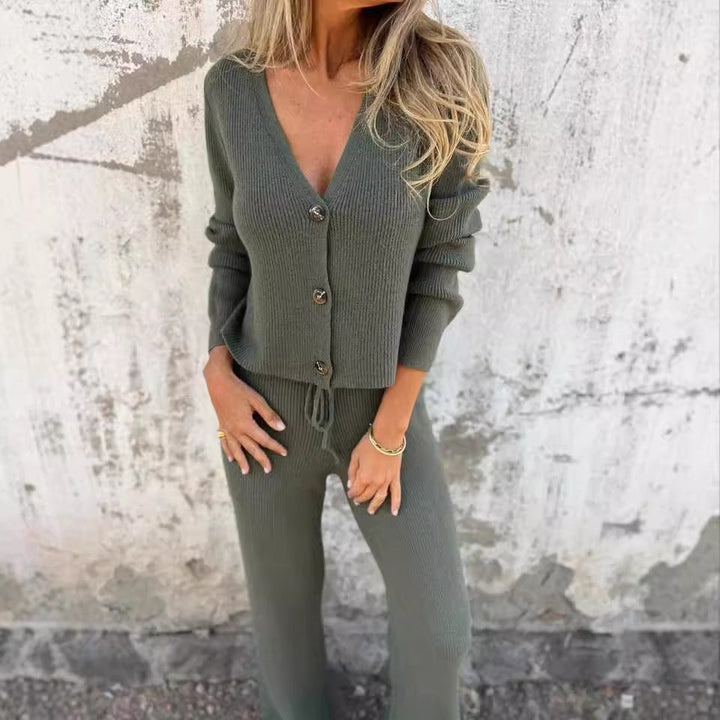 Women's Two-Piece Set  | Cardigan Straight-Leg Pants