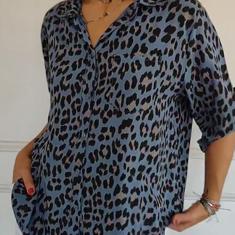 Women’s Blouse |Leopard Print V-Neck