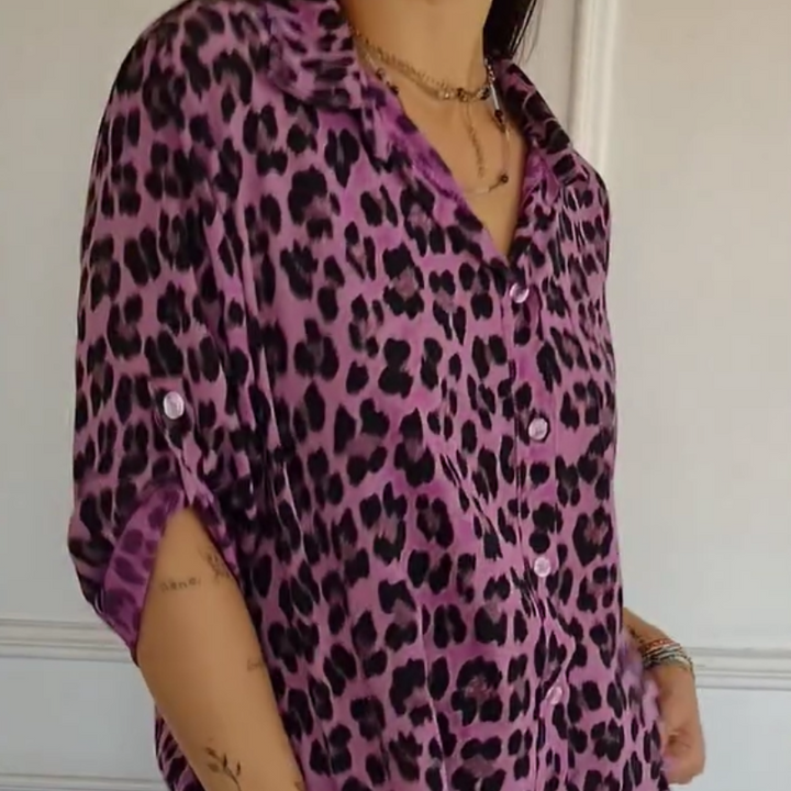 Women’s Blouse |Leopard Print V-Neck