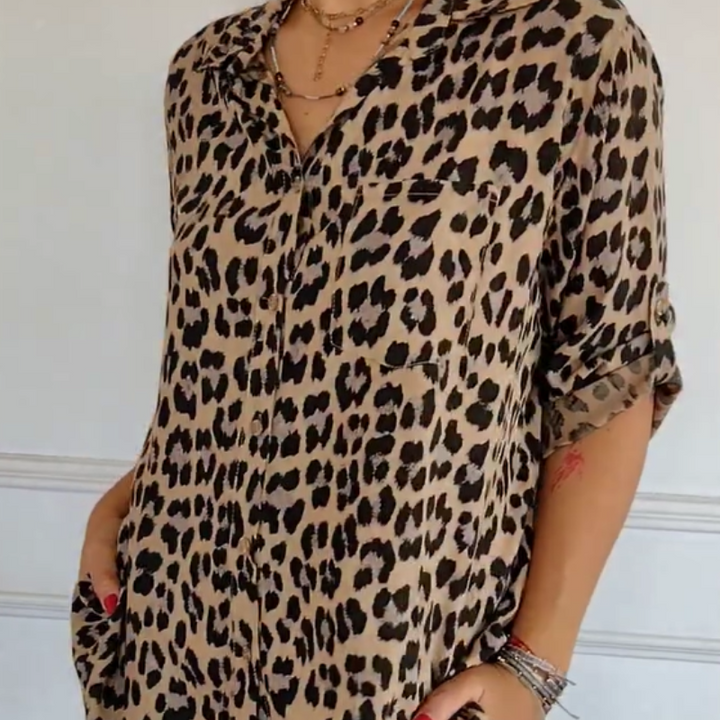 Women’s Blouse |Leopard Print V-Neck