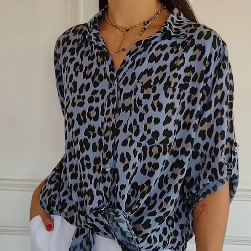 Women’s Blouse |Leopard Print V-Neck