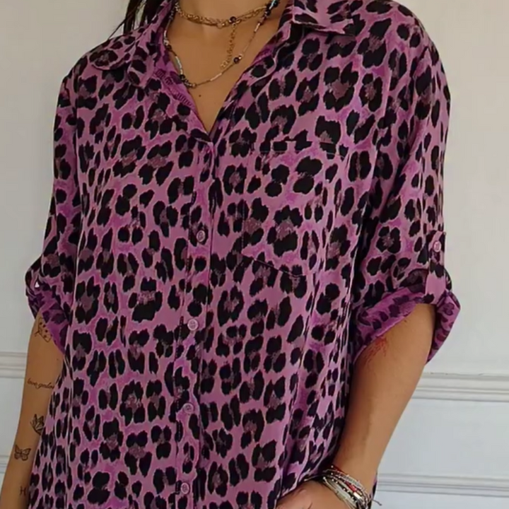 Women’s Blouse |Leopard Print V-Neck