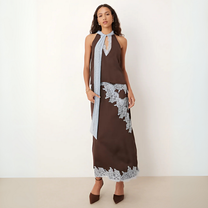 Women's Two-Piece Set | Halter with Scarf and Maxi Skirt