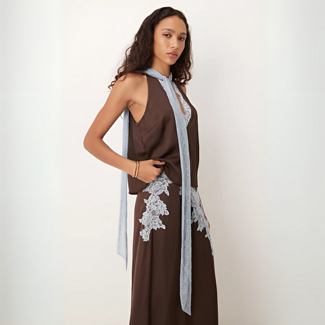 Women's Two-Piece Set | Halter with Scarf and Maxi Skirt
