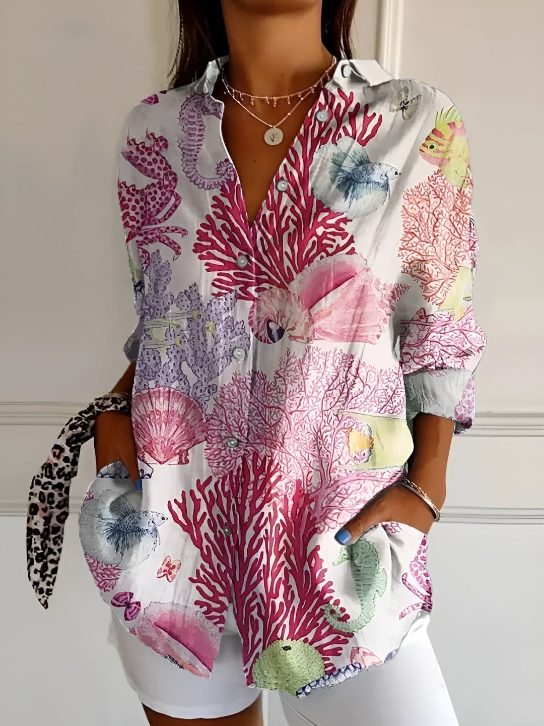 Women's Blouse | Split Neck Abstract Print