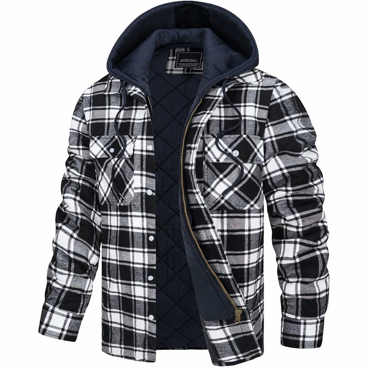 Men's Jacket | Plaid Hooded Zip-Front