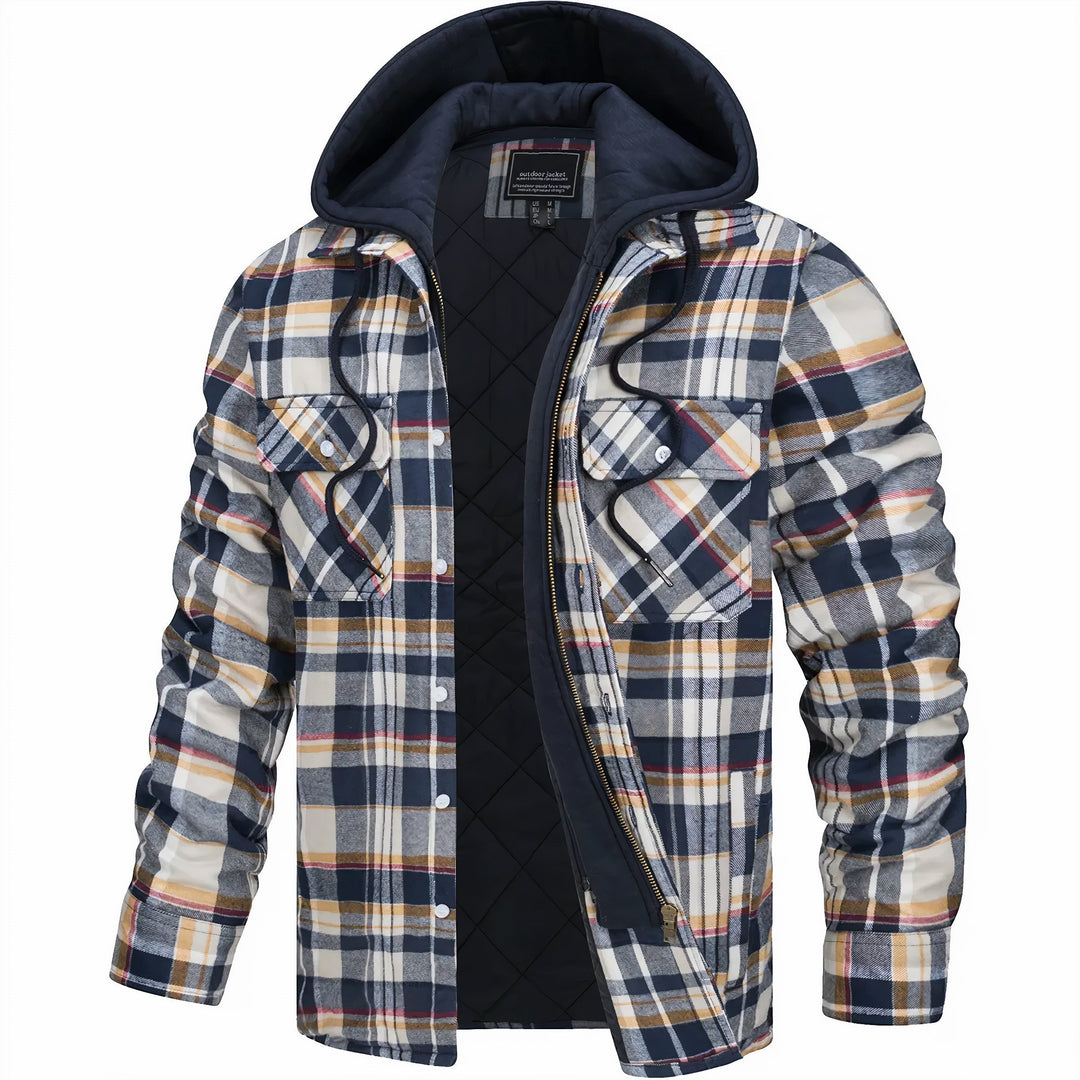 Men's Jacket | Plaid Hooded Zip-Front