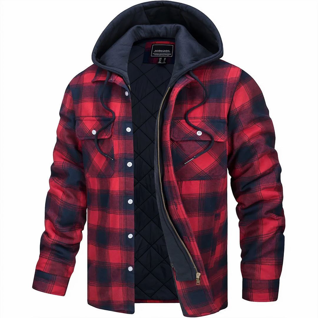Men's Jacket | Plaid Hooded Zip-Front