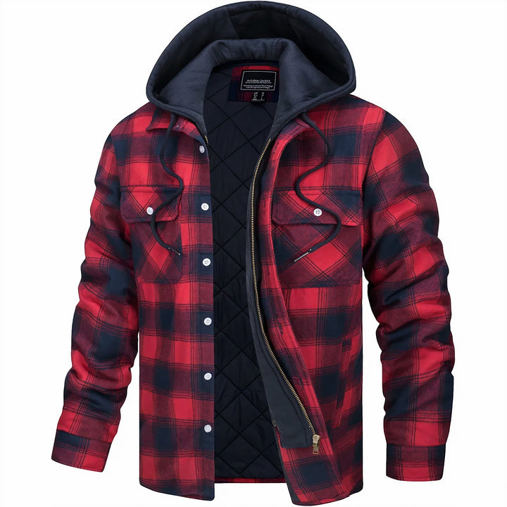 Men's Jacket | Plaid Hooded Zip-Front