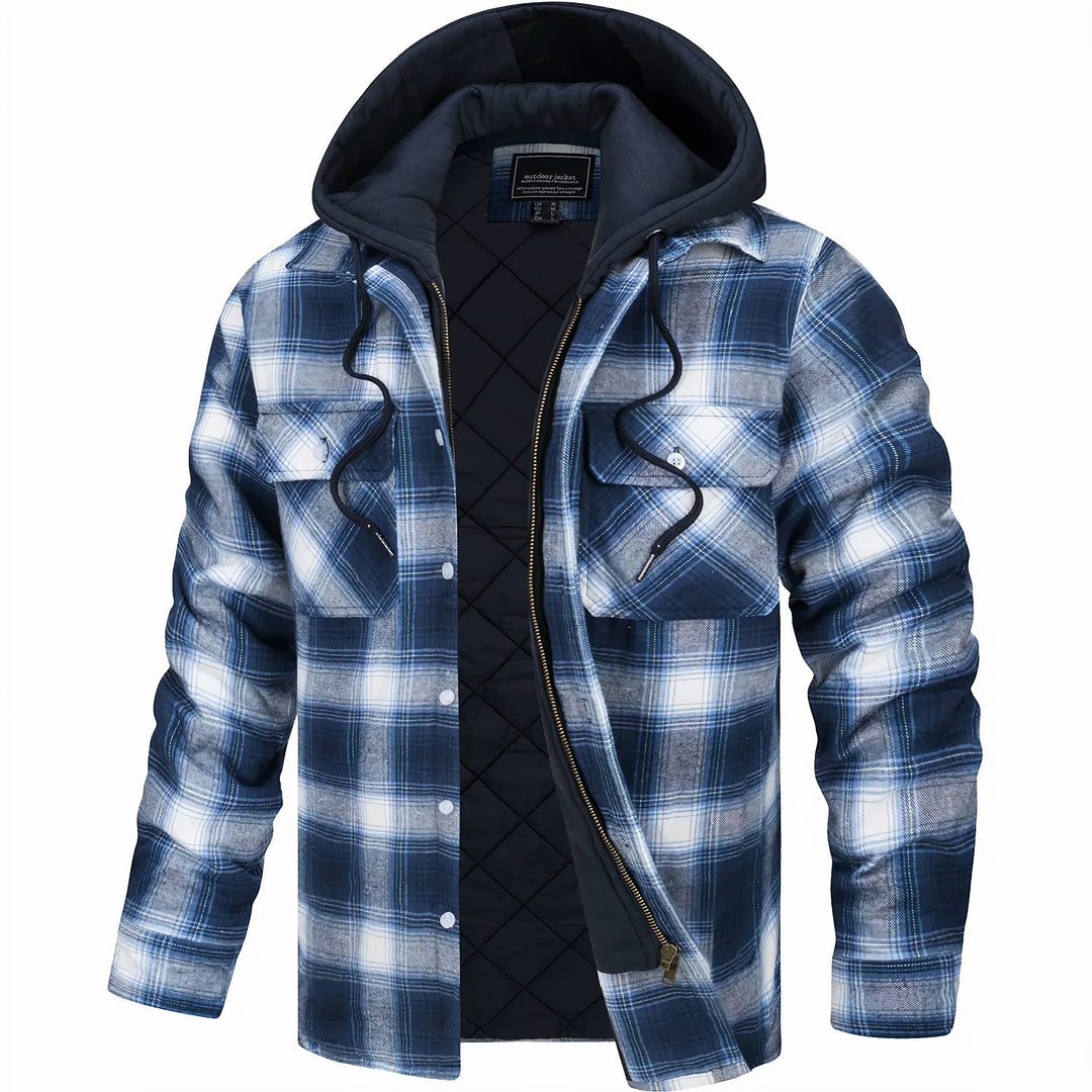 Men's Jacket | Plaid Hooded Zip-Front