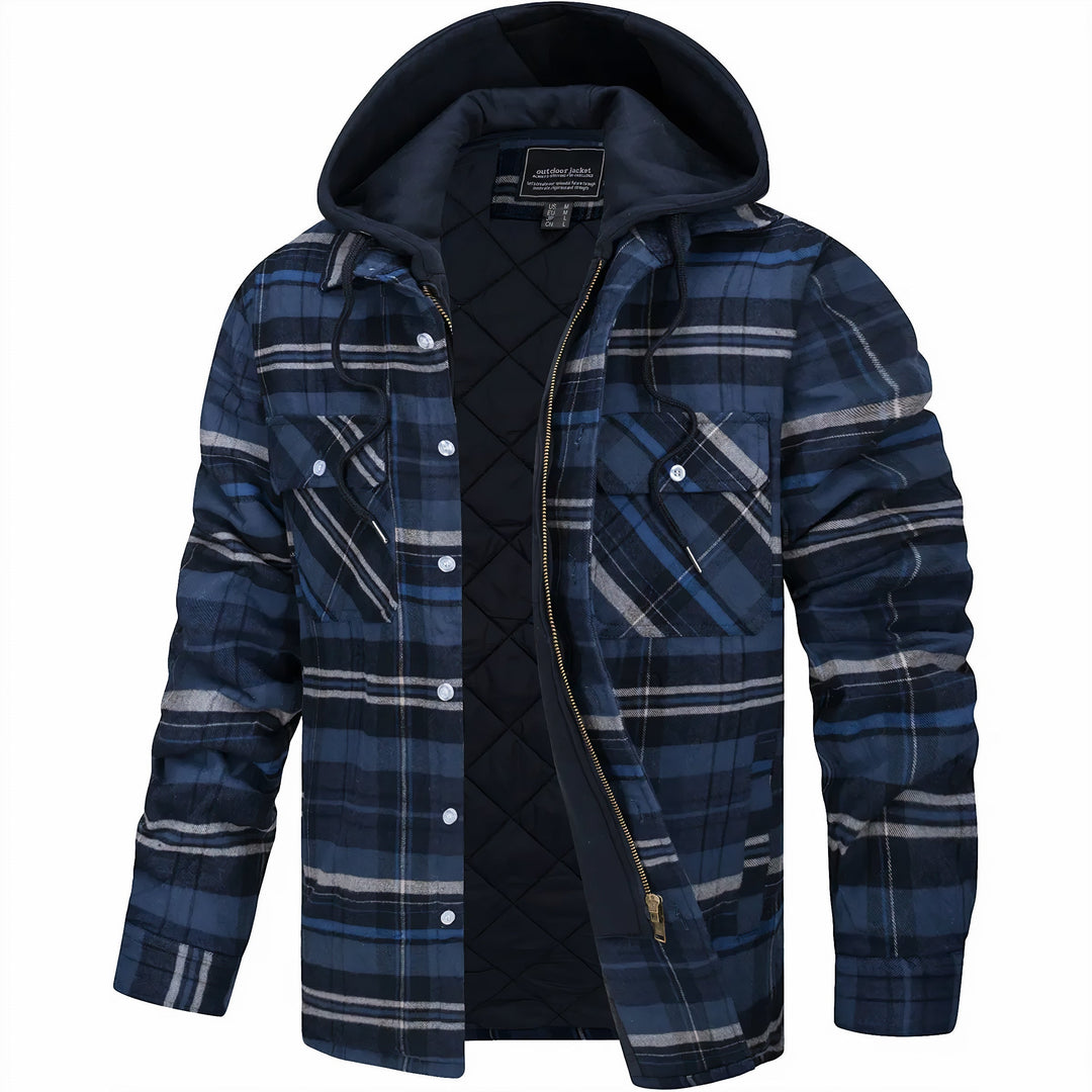 Men's Jacket | Plaid Hooded Zip-Front