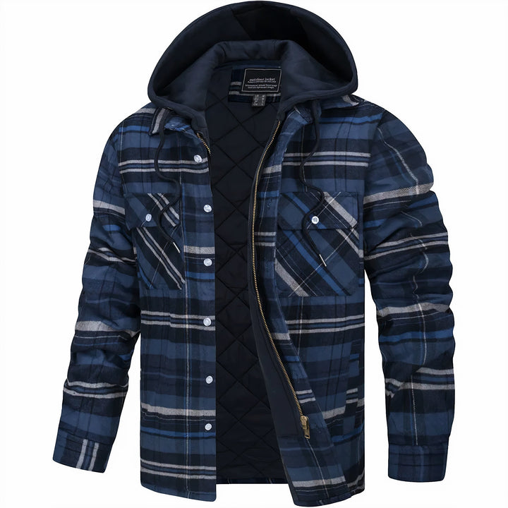 Men's Jacket | Plaid Hooded Zip-Front
