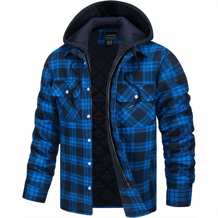 Men's Jacket | Plaid Hooded Zip-Front