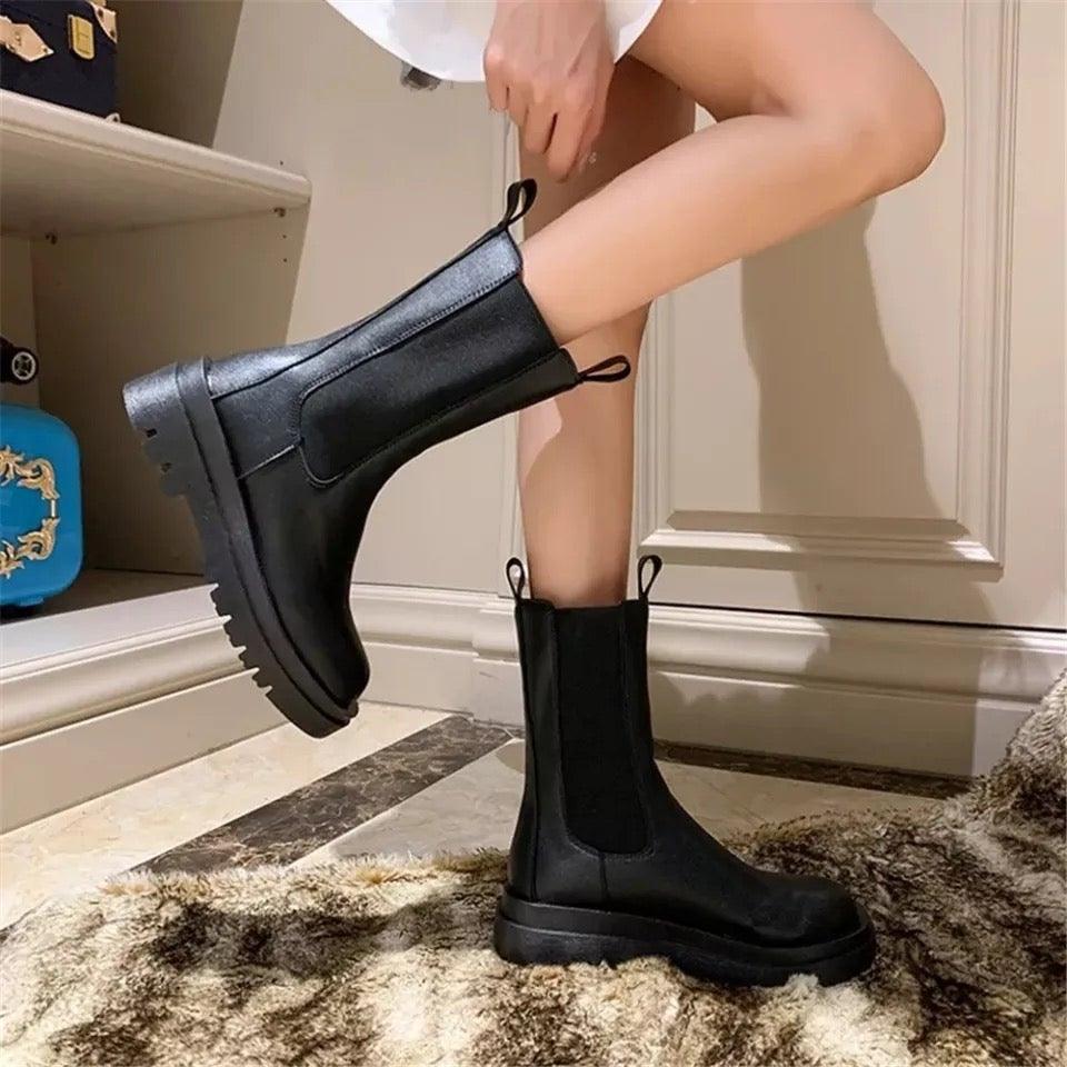 Boots For Women | Mid-calf Elastic Side Panels