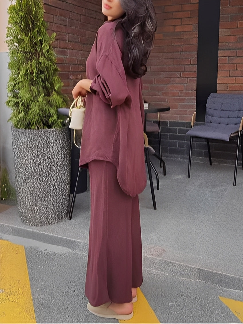 Women's Two-Piece Set | Collared Neckline Maxi Skirt