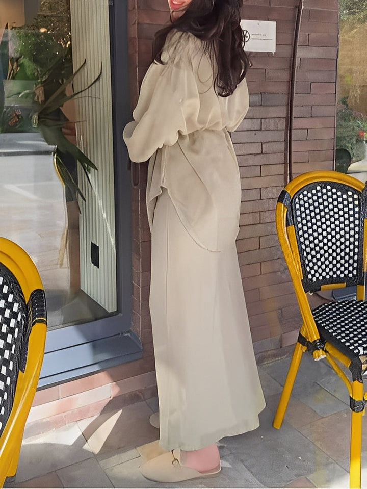 Women's Two-Piece Set | Collared Neckline Maxi Skirt