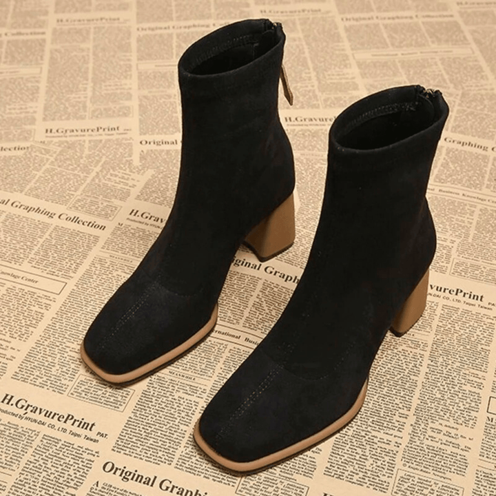Boots For Women | Rear Zipper Detail Block Heel